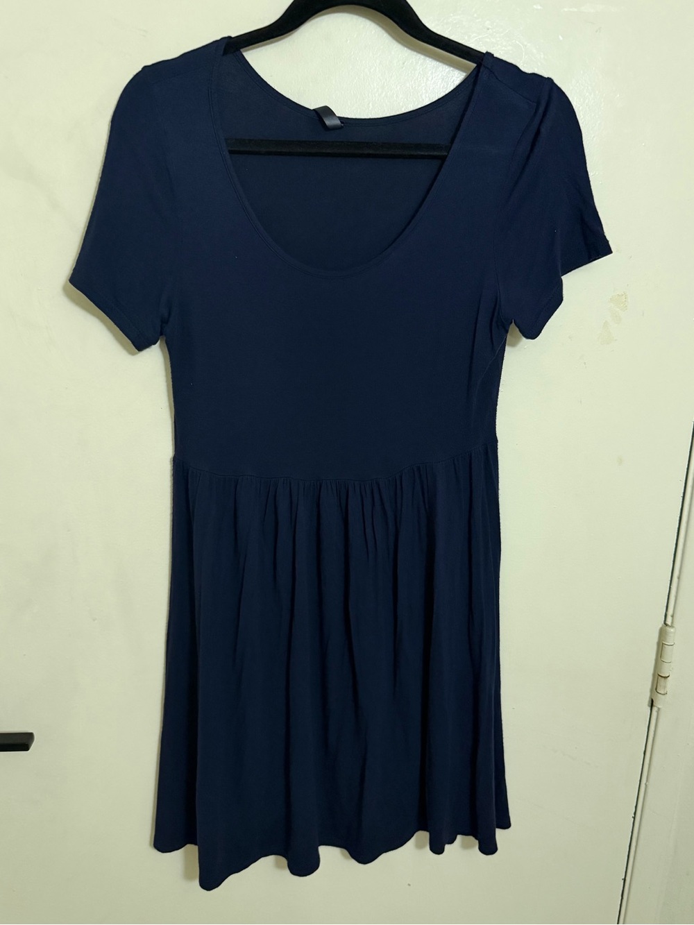 Scoop neck Navy blue Short Sleeve Swing Dress large L simple basic classic